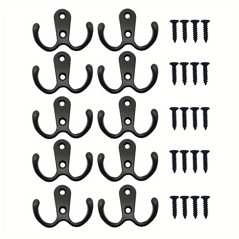 4Pcs Heavy Duty Double Hooks Easy Installation Wall Mount Hooks For Clothes Towels Keys Jackets Ideal For Bedroom Bathroom Stora