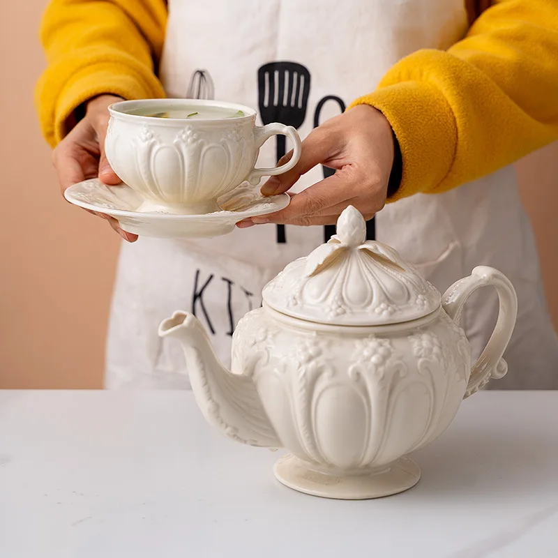 British Relief Palace Style Coffee Cup Teapot Set Simple Afternoon Tea Set Creative Ceramic Kettle - view 3