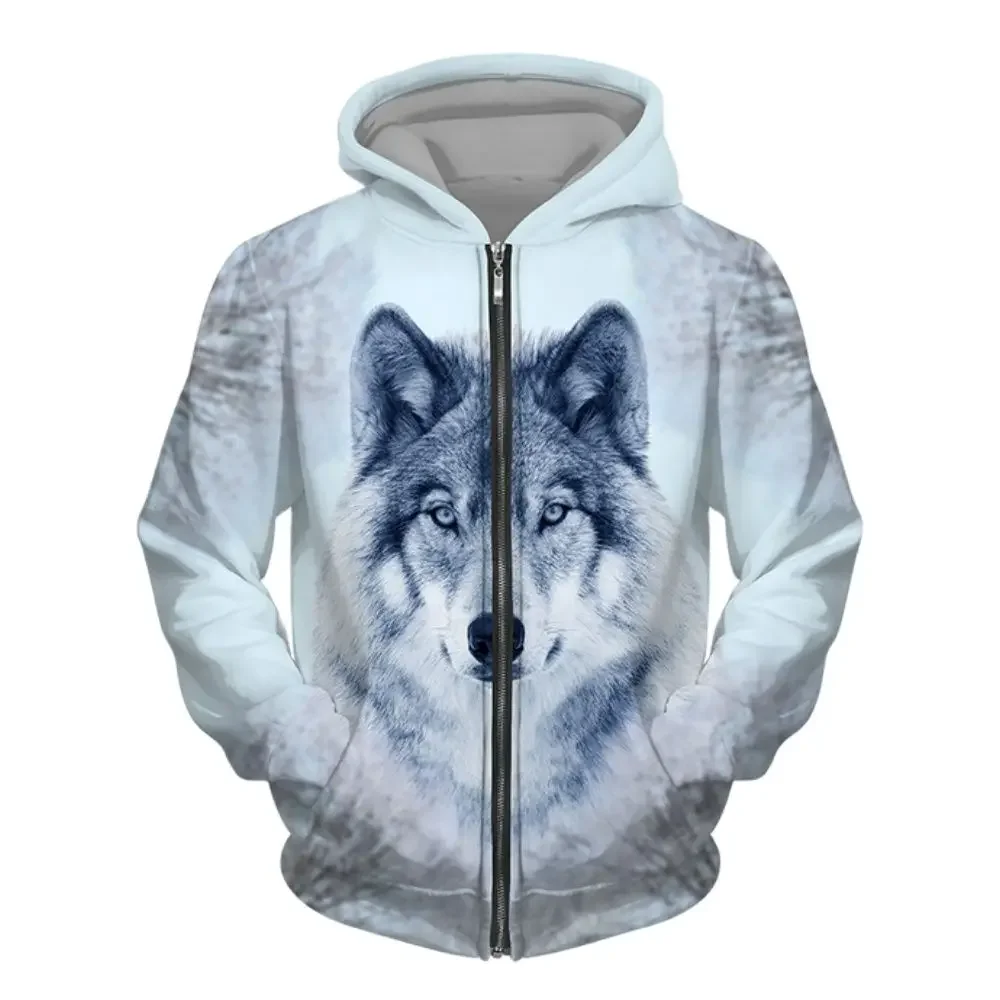 Spring and Autumn Wolf print 3D printed zipper hoodie men\'s and women\'s fashion casual sweater street Harajuku loose jacket