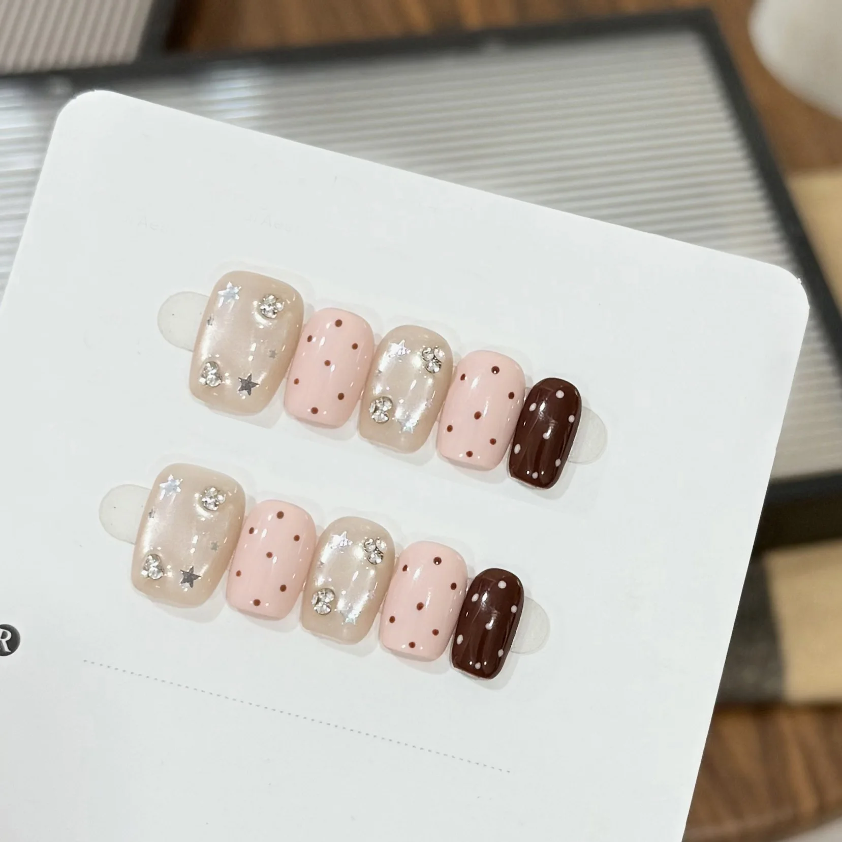 

10Pcs Handmade Press On Nails Short Square Y2K False Nails with Colorful Star&Heart Sequins Trendy Reusable Fake Nails for Women