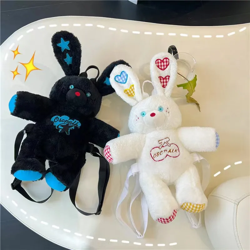 35cm Cute Embroidered Rabbit Plush Backpack Kawaii Buuny Soft Toy Bag Shoulder Bag Lovely Rabbit Stuffed Animal Backpack Gifts