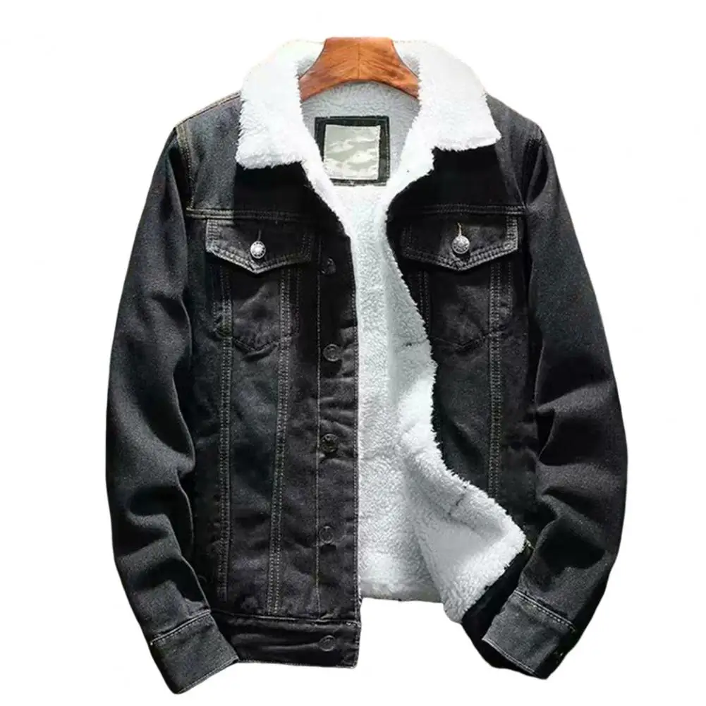 Male  Popular Single Breasted Lapel Denim Coat Super Soft Men Jean Jacket Solid Color   Streetwear