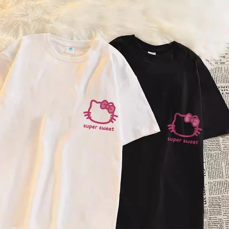 Kawaii Sanrio Hello Kitty Cartoon Y2K T Shirt Girl Cute Anime Kitty Cat Harajuku Ullzang T-shirt Graphic Streetwear Tshirt Women