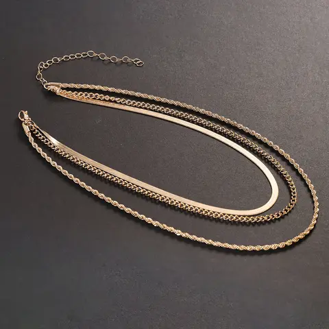 14k Gold Plated Chain Layered Necklace Separated Set for Women Statement Golden Metalic Waterproof Collar Necklace Jewelry Gift 12 best sales remap gold - №1