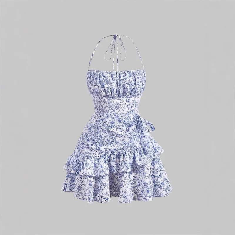

Sexy Off Shoulder Floral Ruffle Wrap Tie Waist Mini Dress Summer Sleeveless Bodycon Beach Dress Women Fashion Party Cocktail