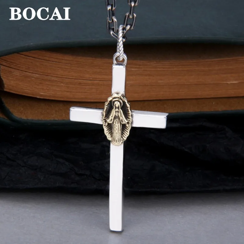 BOCAI New Real Pure S925 Silver Jewelry Fashionable Man and Woman Pendants Jesus Cross Pendants for Man