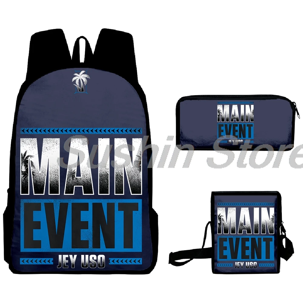 Jey Uso-Main Event Merch Mochila para homens e mulheres, mochila unissex, bolsa crossbody, mochila casual, sacos de viagem, 3 peças por conjunto