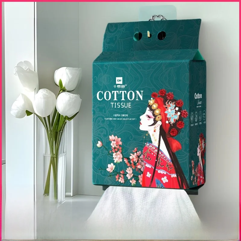 مناشف وجه سميكة من القطن الخالص يمكن التخلص منها، نوع درج معلق، مناشف ناعمة لتنظيف الوجه، حجم الاقتصاد العائلي