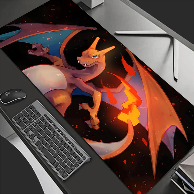XXL Mouse Pad Anime Gamer Computer Mousepad Gaming Accessories Tablet Varmilo Keyboard Edge White P-Pokemons Charizard Mausepad