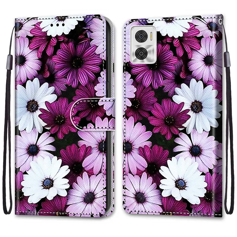 Flower Pattern Flip Case For Motorola Moto E22i E22 4G MotoE22 i E 22i Motoe22i Wallet Leather Phone Cases Stand Book Cover Bags