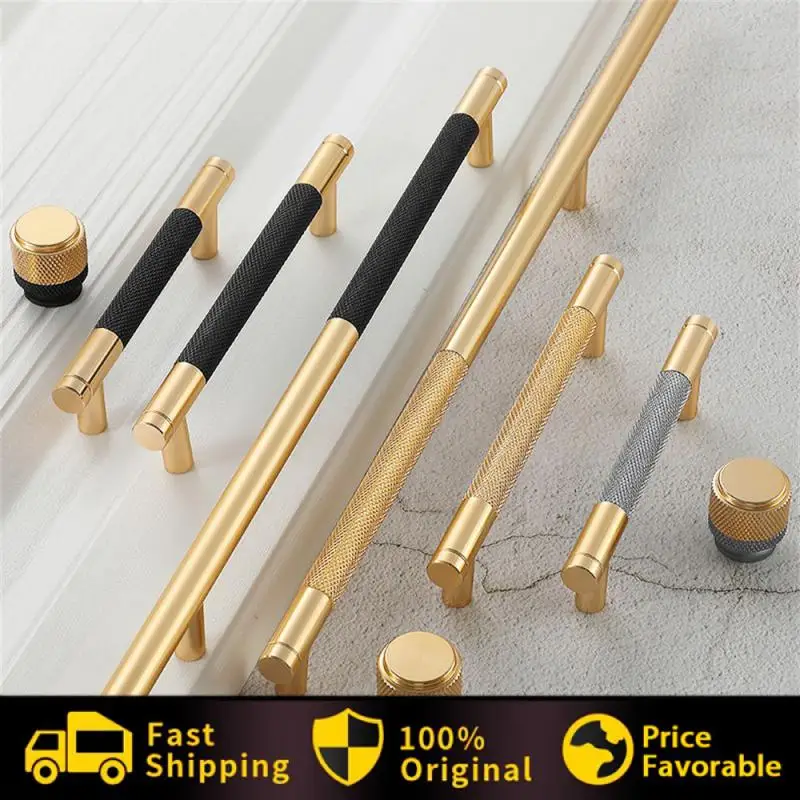 Nordic Light Luxury Gold Grey Black Handles for Cabinets and Drawers Long Knurling T-Bar Handles for Furniture Door Knob