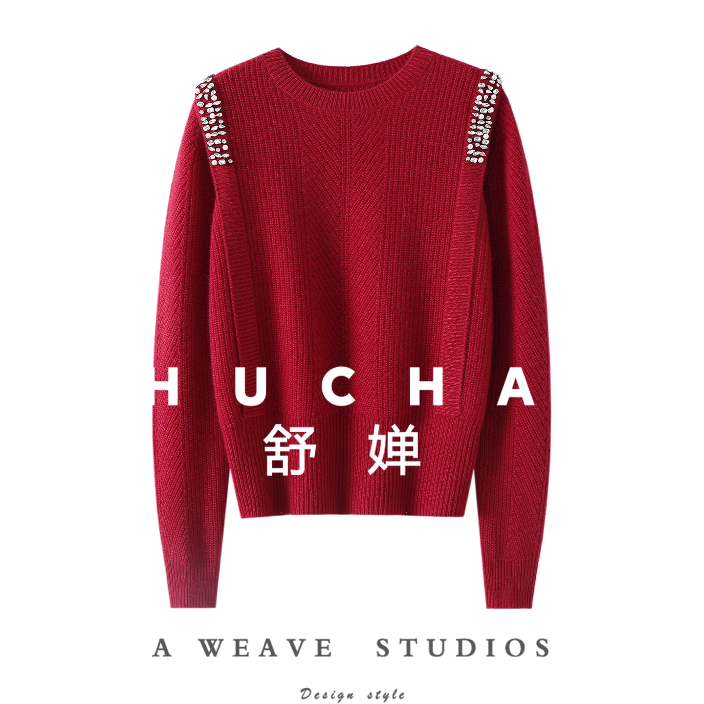 Hand-sewn Drill Thickened 100% Pure Cashmere Sweater Women's Crew Neck Sweater Autumn and Winter 360g