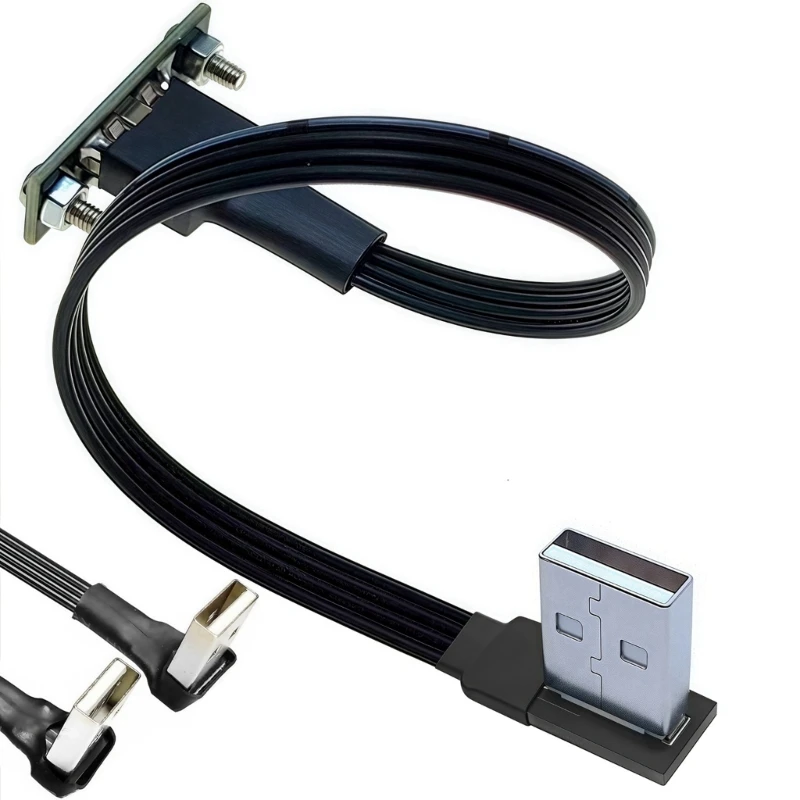 U55C Multi Direction USB 2.0 Extension Cable Panel Mount For Stable Connection Black