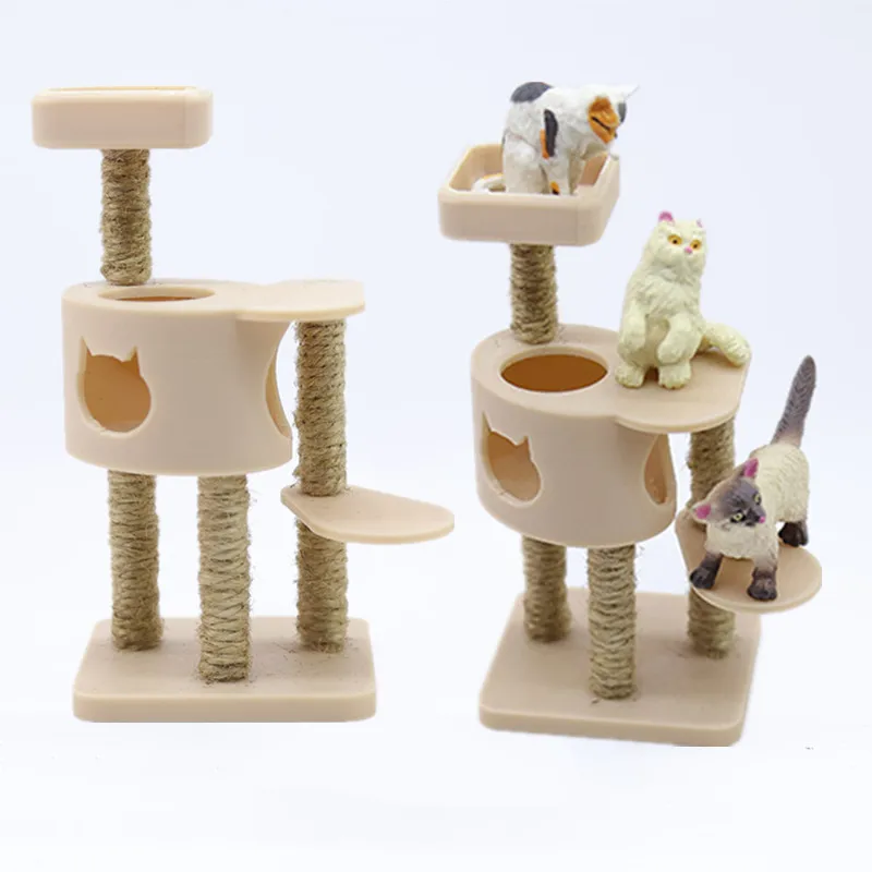 

1:12 Dollhouse Miniature Pet Cat Climbing Frame Model Mini Kitten Scratching Post For Dollhouse Desktop Cat Figurines Pretent