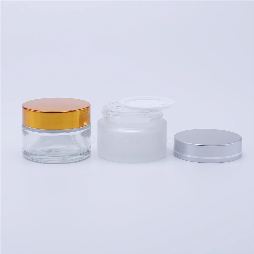 

6pcs 30g Glass Cream Jars Cosmetic Packaging With Lid Plastic Caps & Inner Liners Round Empty Small Glass Jars