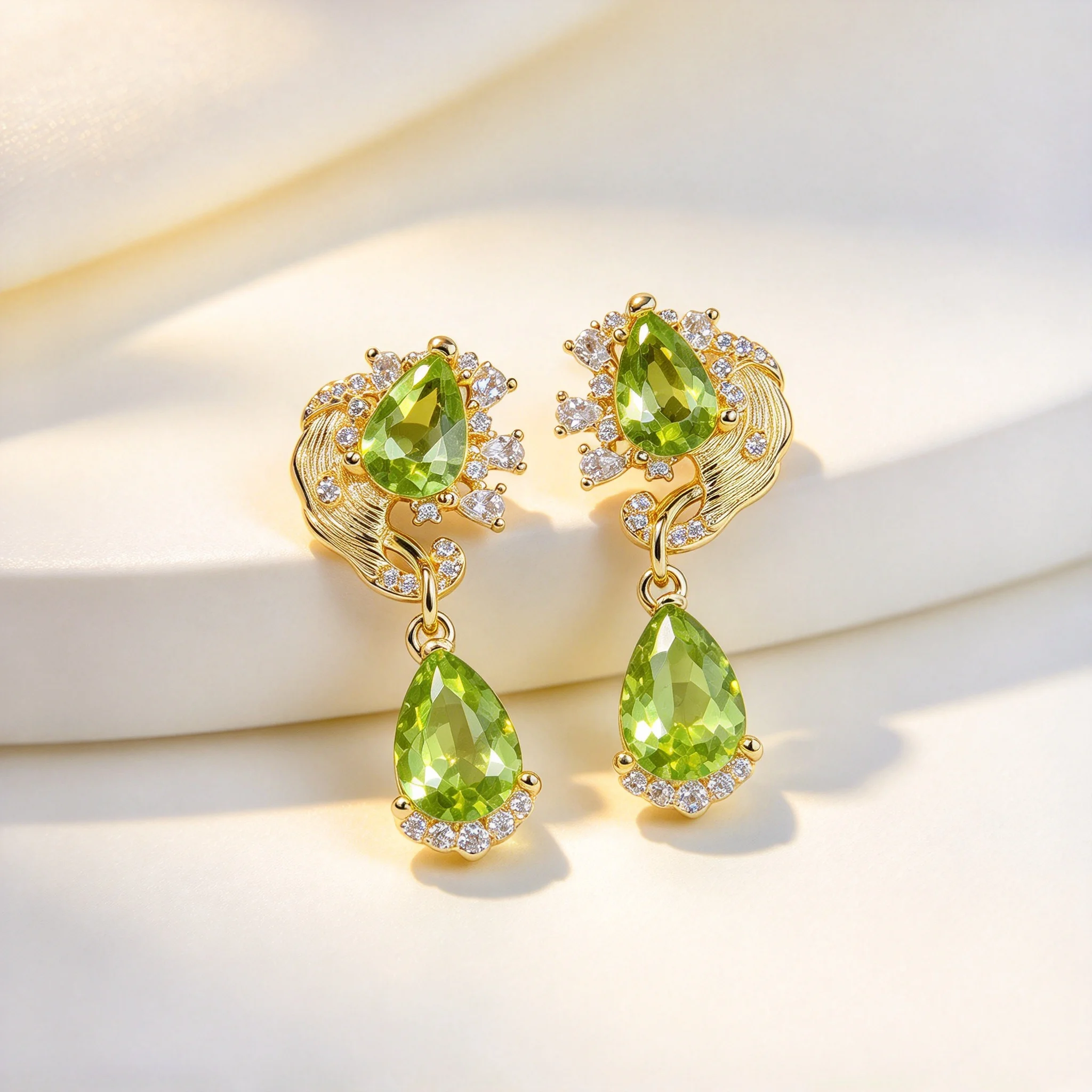 Fashion S925 Sterling Silver 5*7/6*8mm Natural Peridot Earrings With Certificate Fine Charm Weddings Jewelry for Women
