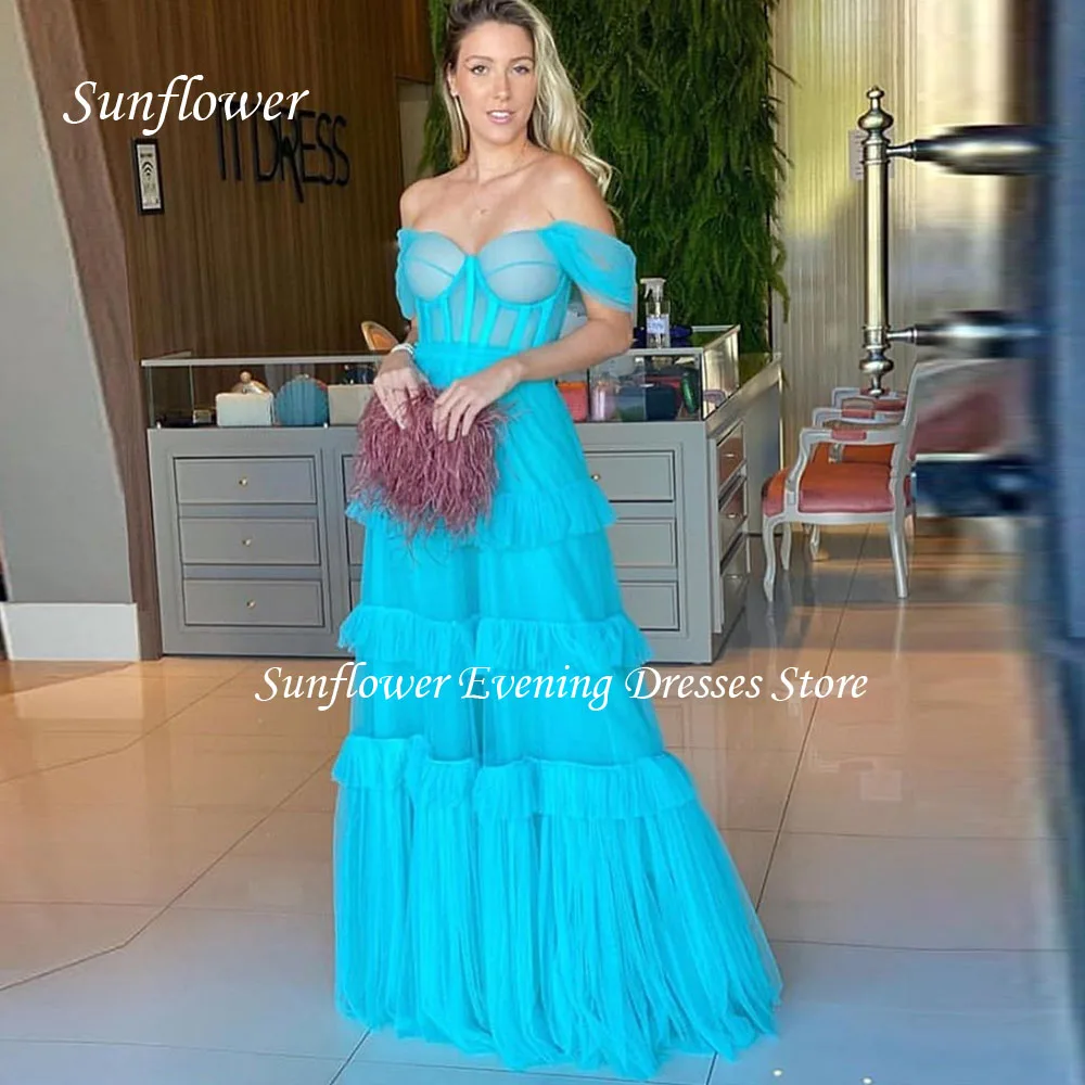 

Sunflower Sweetheart Prom Gown A-LINE Evening Dress Tiered Tulle Floor-Length Party Dress 2023 Off the Shoulder Wedding Dress