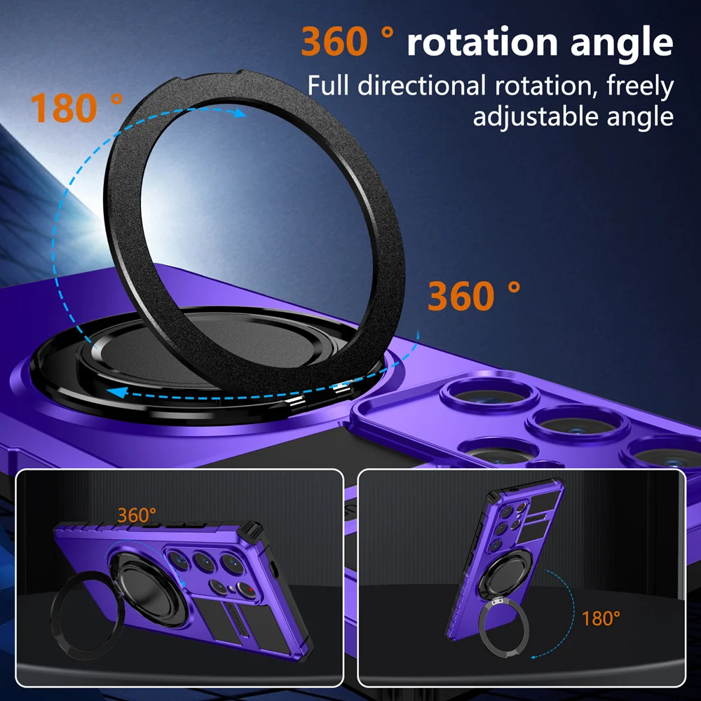 KEYSION Shockproof Armor Case for Samsung S24 Ultra 5G S23+ S22 S21 FE Magnetic Ring Stand Phone Cover for Galaxy Note 20 Ultra