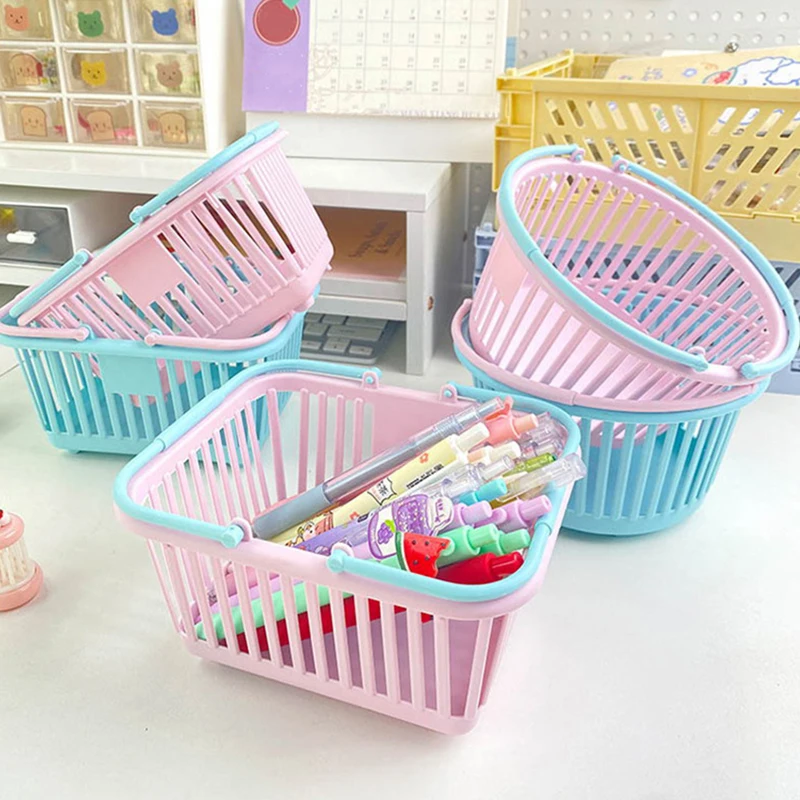New Plastic Basket Organizer Portable Shopping Storage Box Desktop Sundries Toy Fruit Stationery Organizer Home Storage Baskets
