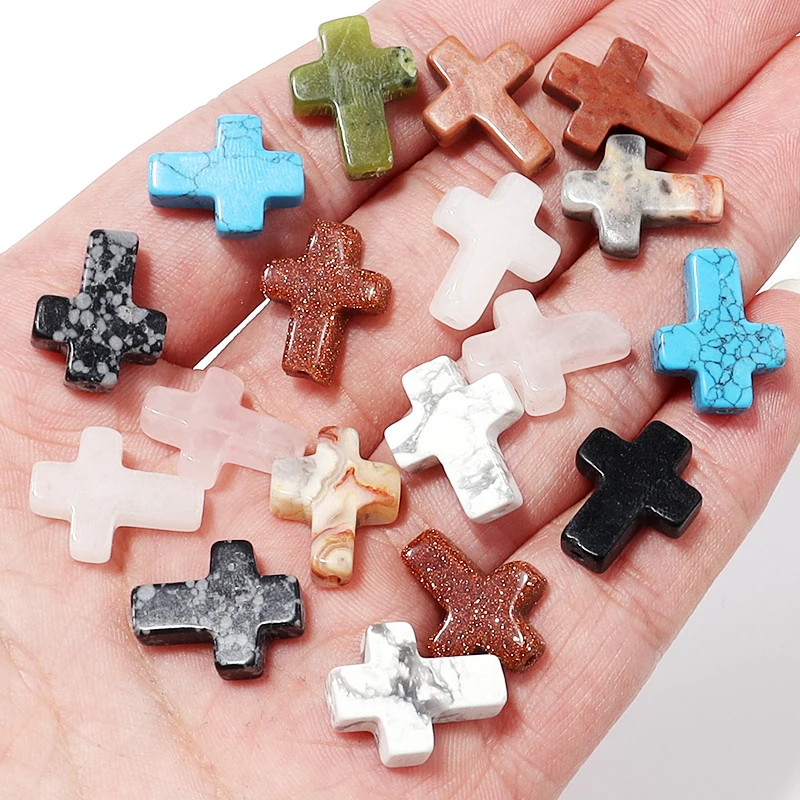 

5pcs/lot 12x16mm Natural Stone Cross shape Bead Pendants Agate Turquoise Jade Charms Beads For DIY Bracelet Earrings Accessories