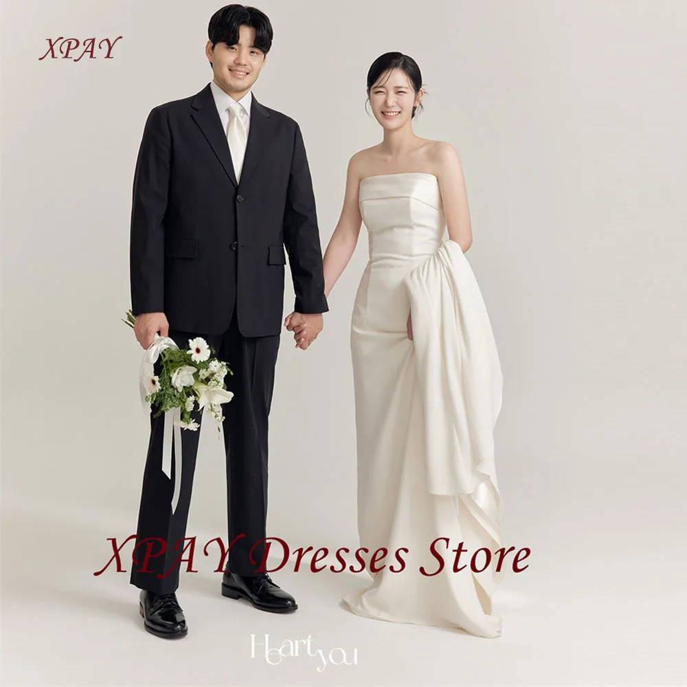 

XPAY Simple Wedding Receiption Dresses Korea Photo shoot Strapless Soft Satin Bride Gowns Corset Back Customized Plus Size