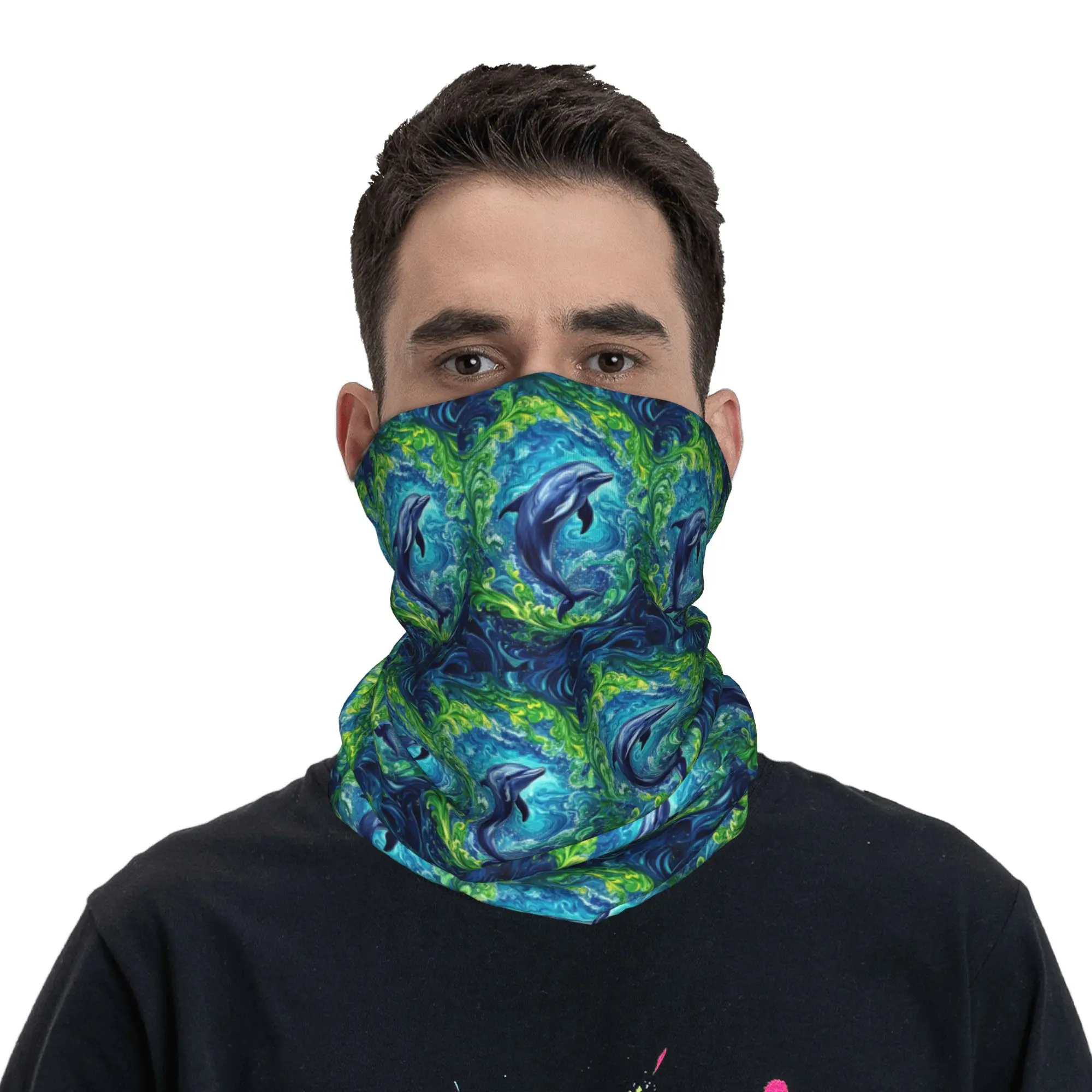 

Ethnic Retro Dolphin Print Bandana Neck Cover Printed Wrap Mask Scarf Headwear Cycling Unisex Adult All Season