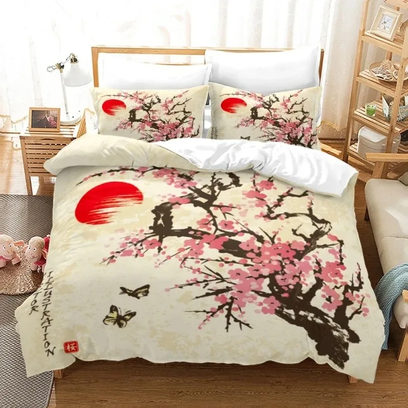 Wash Painting Bedding Set Chinese Style 3d Printed Duvet Cover with Pillowcase Ink and Wash Flower Bamboo Design Comforter Cover