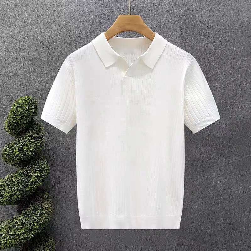 

Summer Knitwear Men's Polo Shirt Casual Business Breathable Comfortable Short Sleeved Striped Solid Colorrtable Collar
