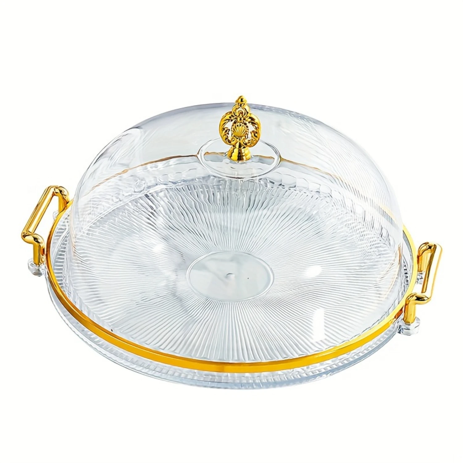 

Glam Plastic Serving Tray with Lid - 1pc Round Decorative , Nordic Style Dessert & Fruit Display Stand, Cake Showcase, & Party