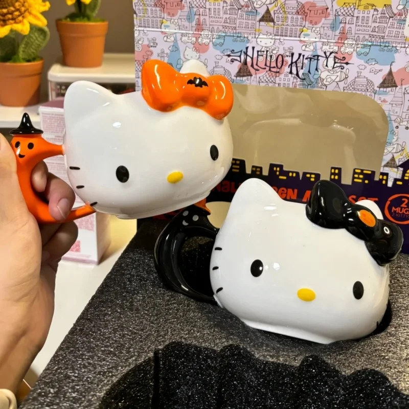 

Мультяшная кружка Hellokitty Sanrio, керамическая кружка в форме куклы на Хэллоуин, кавайное настольное украшение, Офисная кофейная чашка, молочная чашка, подарки