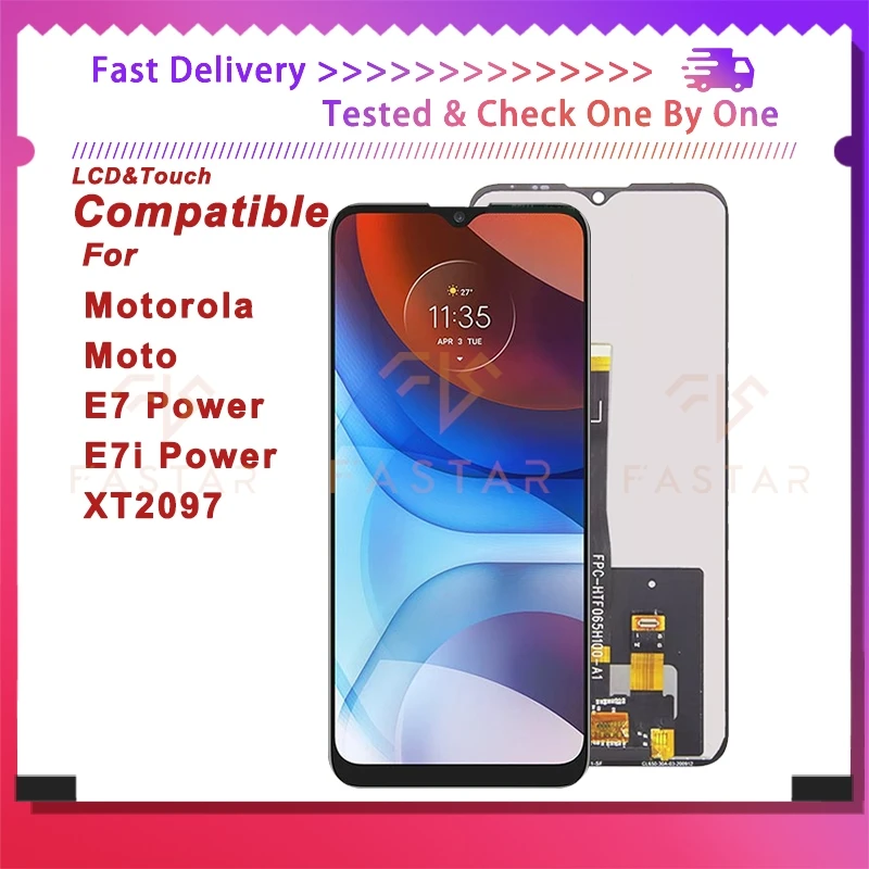 

6,51-дюймовый протестированный ЖК-экран для Moto E7i Power, сенсорный дигитайзер в сборе, запасные части, ЖК-дисплей Moto E7 Power XT2097