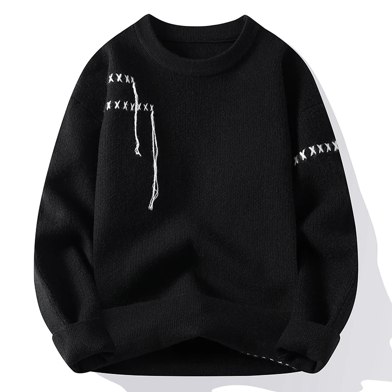 

Теплый вязаный свитер-поло для мужчин: модный, ретро, корейский стиль, с длинным рукавом, круглым вырезом, из полиэстера, зимняя одежда