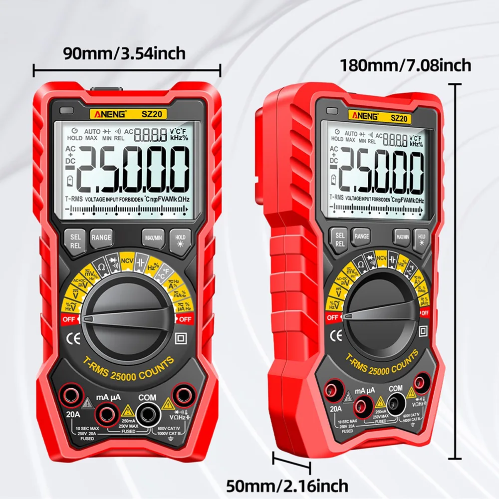 Multimetro digitale intelligente 25000 conteggi tensione DC AC capacità elettrica diodo Ohm multimetro NCV Hz Tester per cavi vivi