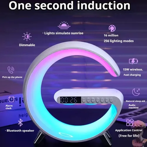 Imagen 1 del producto Cargador inalámbrico multifunción, soporte para altavoz, luz nocturna TF RGB, estación de carga rápida para iPhone 16 15 Samsung Xiaomi Huawei