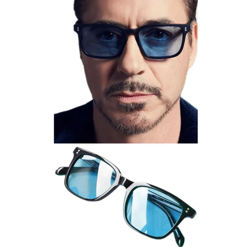 Robert Downey Star V530S1 Square Sunglasses HD Seablue Lens Glasses UV400 Lightweight Concise Fullrim Plank 50-19-144 Driving Go