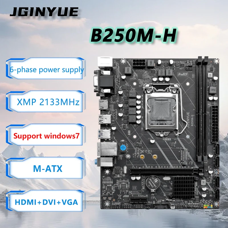 

JGINYUE B250M-H Mothboard M-ATX For Intel®Corei3 6100 9100F 8500 9400F DDR4 RAM MAX 32GB for windows7 Office home video edit