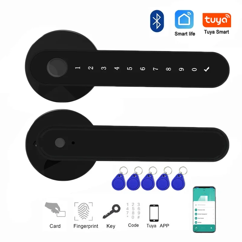 Tuya Smart Door Lock 5 in 1 Keyless Entry Fingerprint Door Knob Lock with Handle Smart Life APP Electronic Biometric Lock