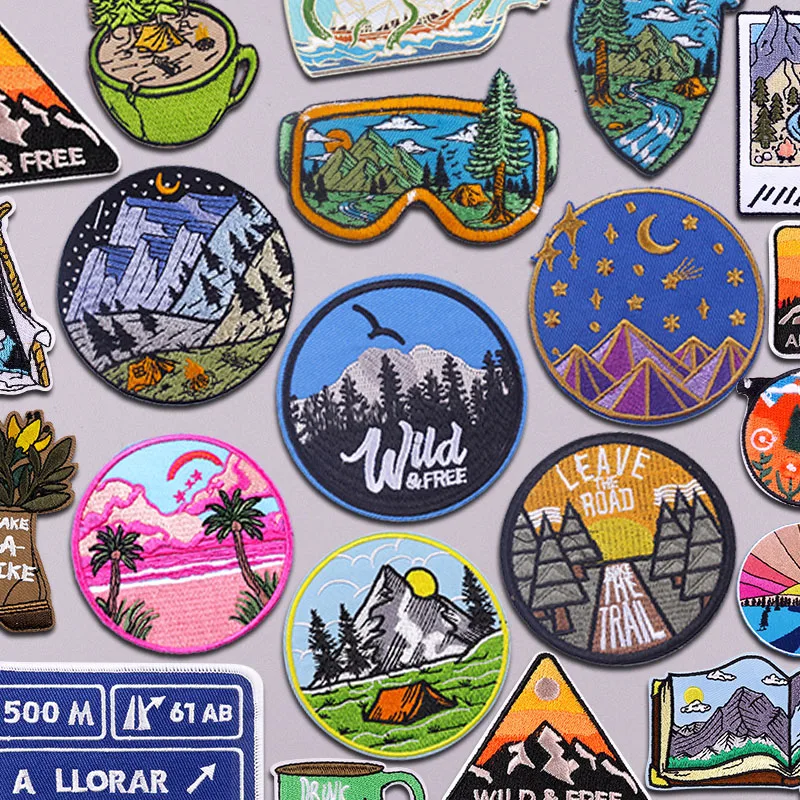 Outdoor-Abenteuer bestickte Patches zum Aufbügeln für Kleidung, thermoklebende Patches auf Kleidung, Berg, Camping-Patch zum Selbermachen