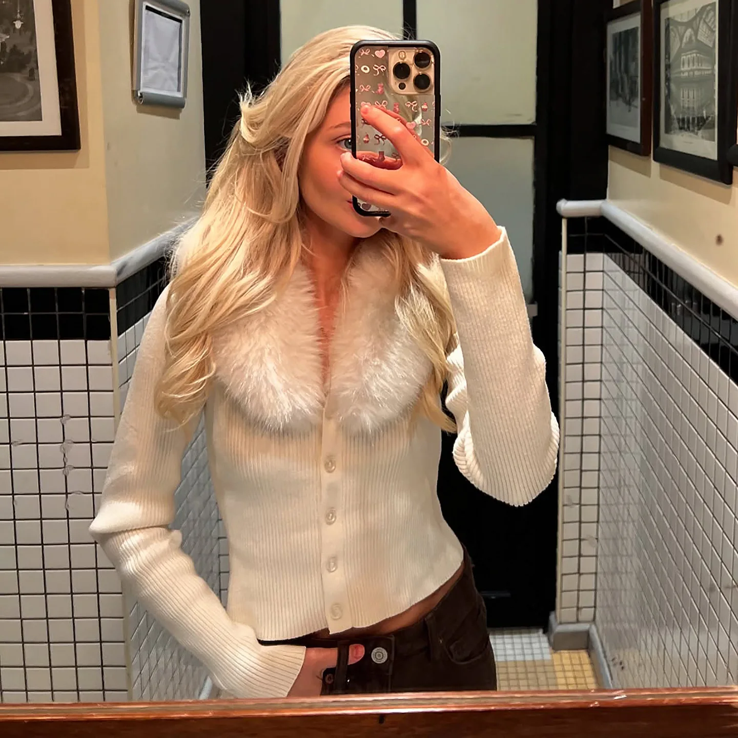 

Модный вязаный кардиган с воротником из искусственного меха, женский однобортный теплый свитер с v-образным вырезом и длинными рукавами, осенне-зимний женский трикотаж