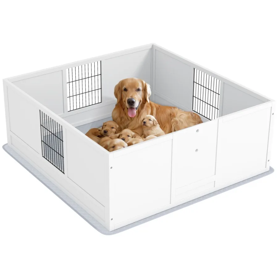 

PawHut Whelping Box for Dogs and Puppies Dog Whelping Box with Waterproof Pee Pad Adjustable Height Door for Large Dogs Indoor