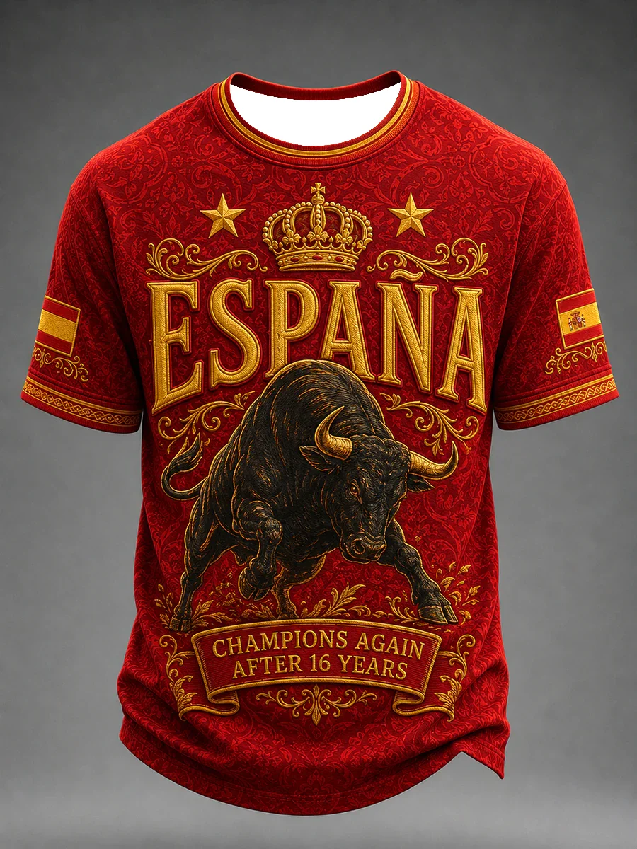 2026 Summer New Model Spanish Football Training Shirt with 3D Print, Moisture-Wicking Fast-Drying T-Shirt for Family Use Kids