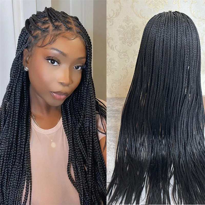 Soft Synthetic Lace Front Wigs Cornrow Box Braided Wigs Knotless Natural Braids Wigs Small Box Square Hair Wigs For Black Women