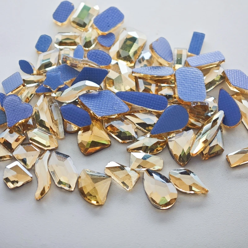 AWJJ Golden Champagne 100/500Pcs Mix Shape Glass Hotfix Crystal strass Flatback Stones artigianato fai da te Dress vestiti decorazioni