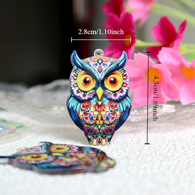 8pcs Cartoon Colorful Owl Double-sided Acrylic Pendant Bohemian Creative Charm DIY Necklace Bracelet Earring Keychain Bag Dangle - Image 2