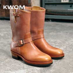 KOWM Cowhide Hiking shoes workwear goodyear shoes trendy ankle shoes walking sneakers Brown trekking boots men Engineer's boots