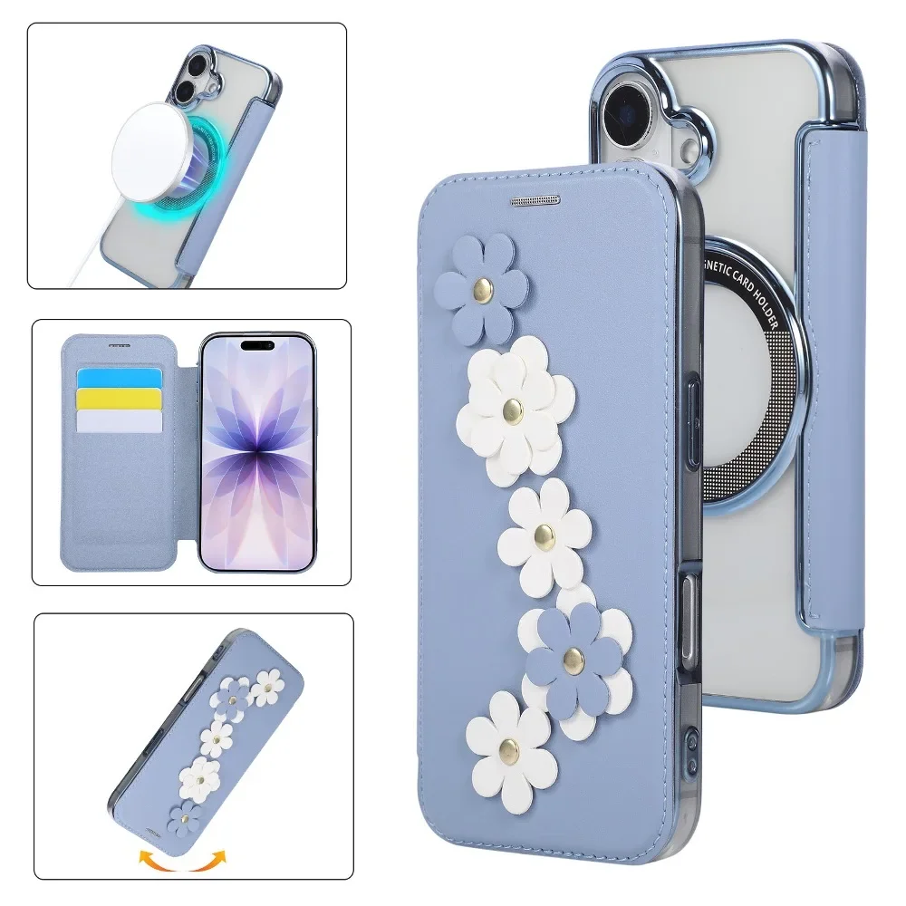 

Built-in Wallet Card Case Magnetic Flip Phone Cover for iPhone Air 17 16 15 14 Plus 13 12 Pro Max with Support Magnetic Charging