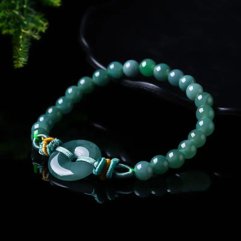 Water Peace Buckle Round Bead Bracelet, Refreshing Lake Blue, Warm Texture, Unisex Jadeite Jewelry