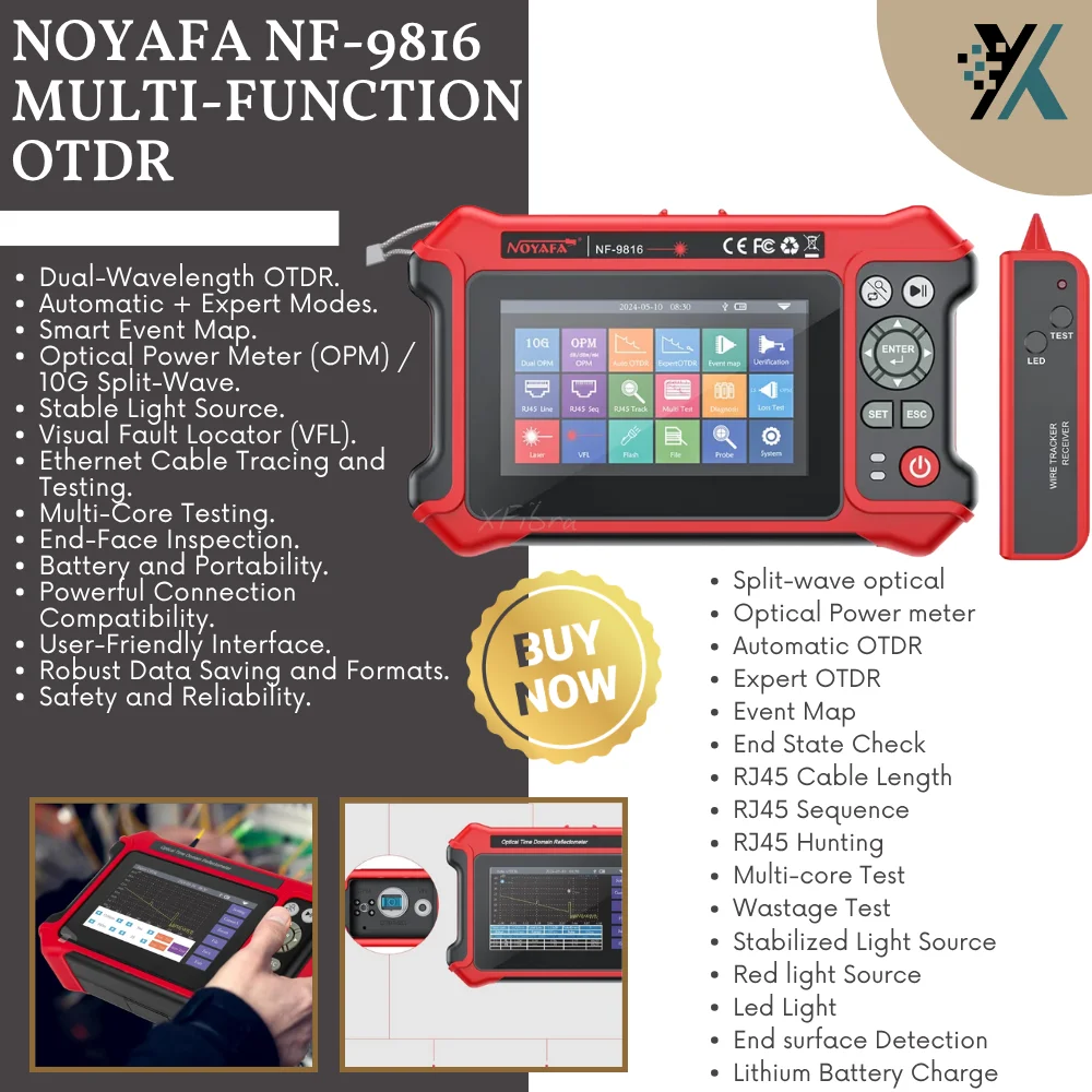 NOYAFA NF-9816 Multi-function OTDR Fiber Optic Tester 1310/1550nm 10G Dual Wavelength OPM OLS VFL Event Map IPC Camera Test