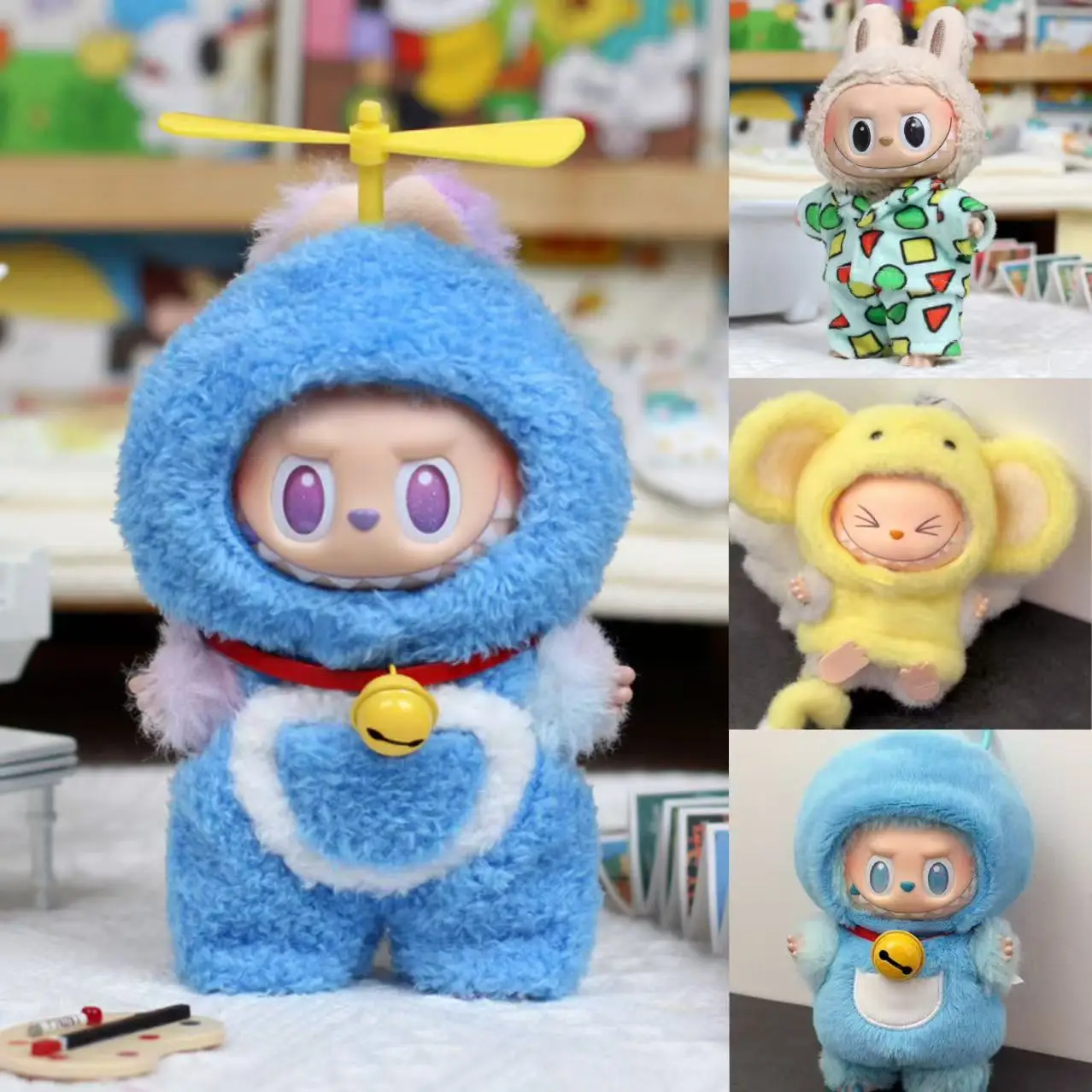 

Kawaii Mini pour Labubu mignon Doraemon костюм на голень dessin animé le monstre виниловый poupée Kpop idole аксессуары