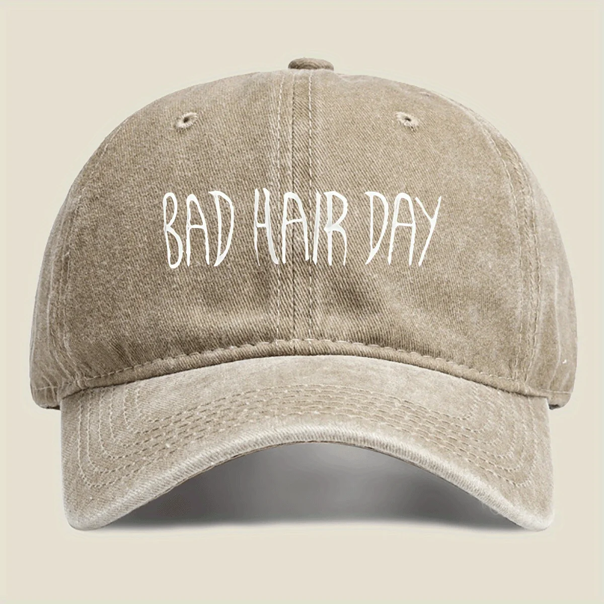 BAD HAIR DAY Print Washed Cotton Baseball Cap Unisex Casual Sun Protection Cap for Daily Outdoor Wear